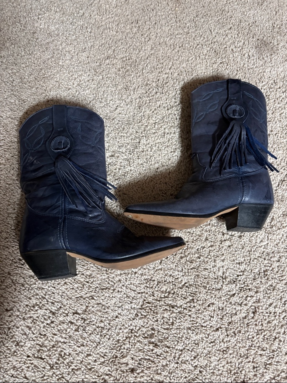 Women's Navy Fringe Cowboy Boots